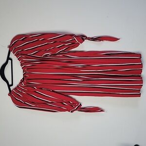 Seven Islands Red Stripe Peasant Dress Size 1X Boho Tie Sleeve Shift Dress